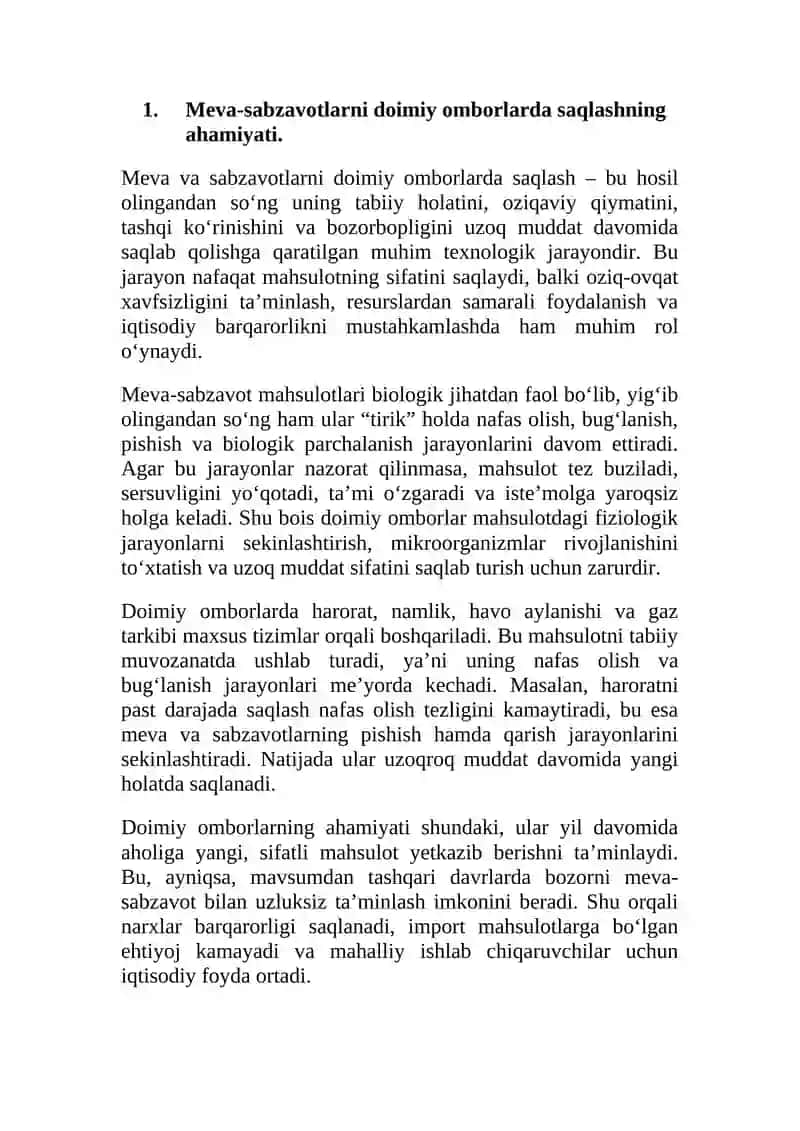 Meva-sabzavotlarni doimiy omborlarda saqlash texnologiyalari. 4