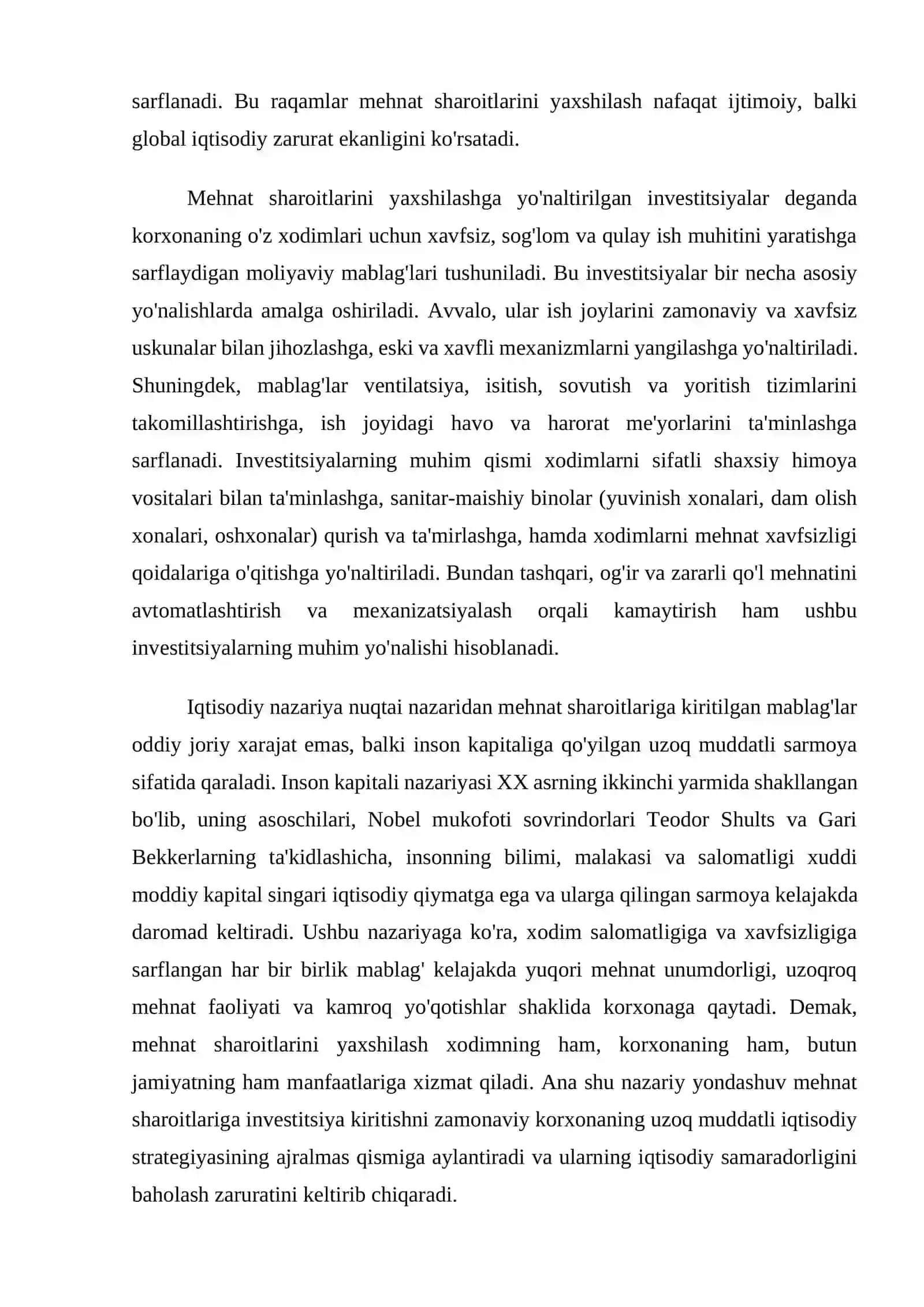 Mehnat sharoitlari va ularni yaxshilashga yo'naltirilgan investitsiyalarning nazariy asoslari 4