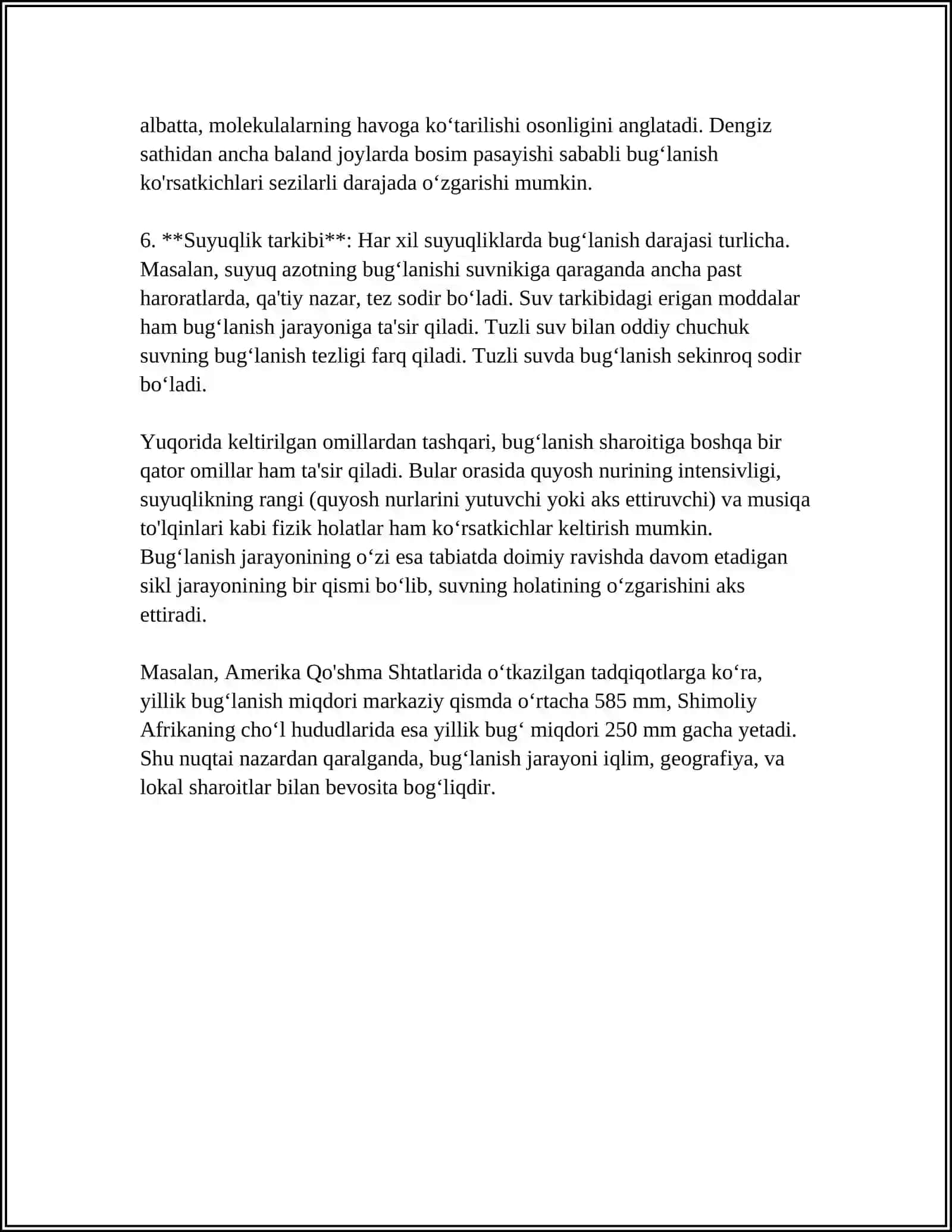 SUYUQLIKLARNING BUGʻLANISHI VA QAYNASHI.OSMOTIQ BODIM 4