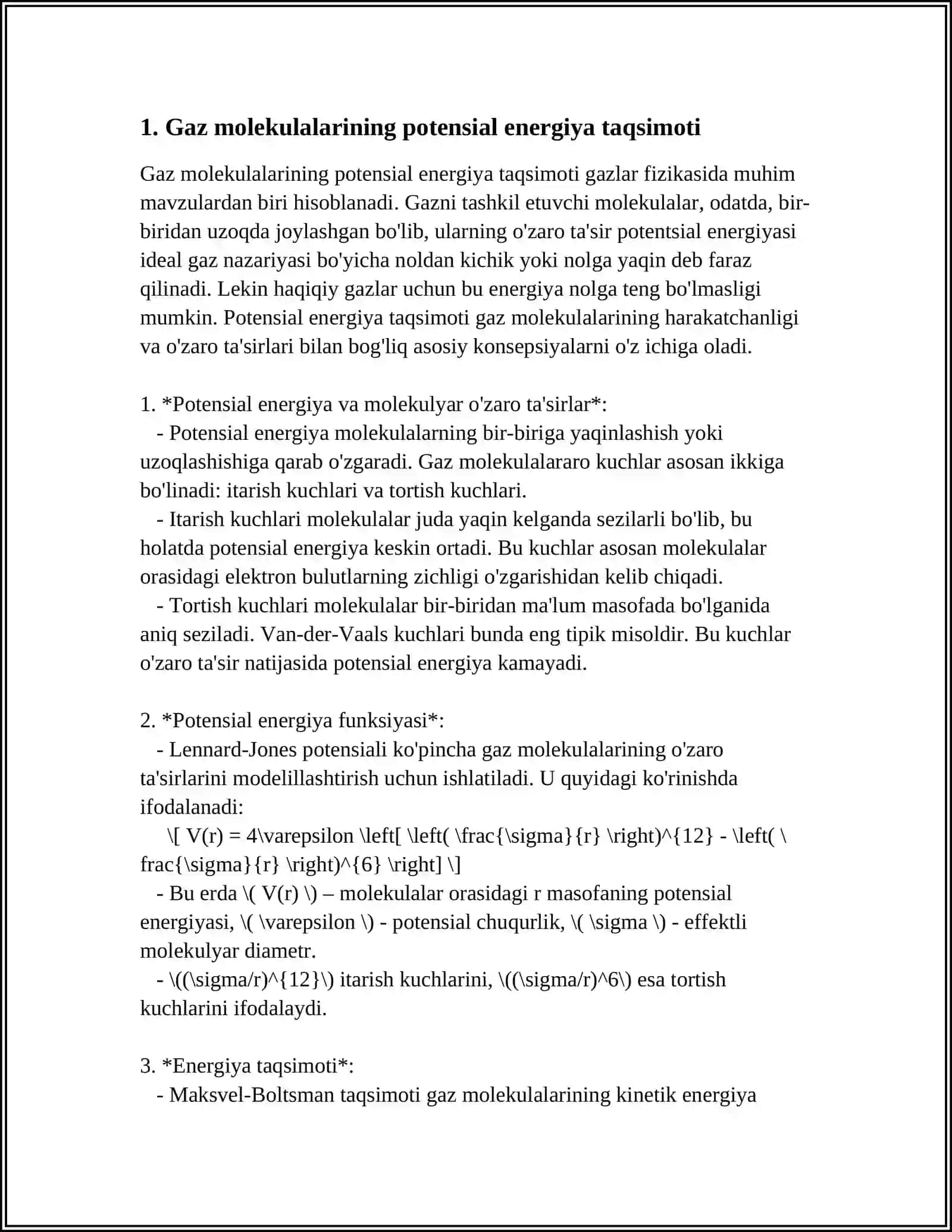 GAZ MOLEKULALARINING POTENSIAL ENERGIYA BO‘YICHA BOLTSMAN TAQSIMOTI 4