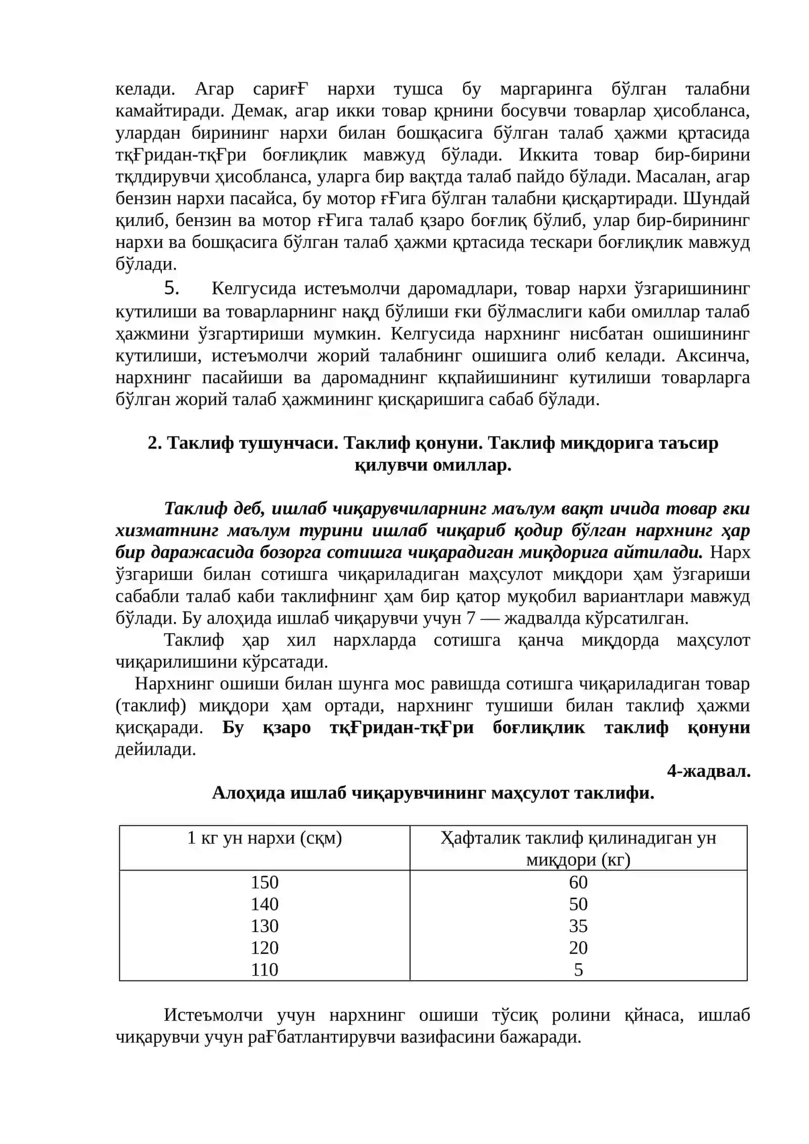 Талаб ва таклиф назарияси. Бозор мувозанати 4
