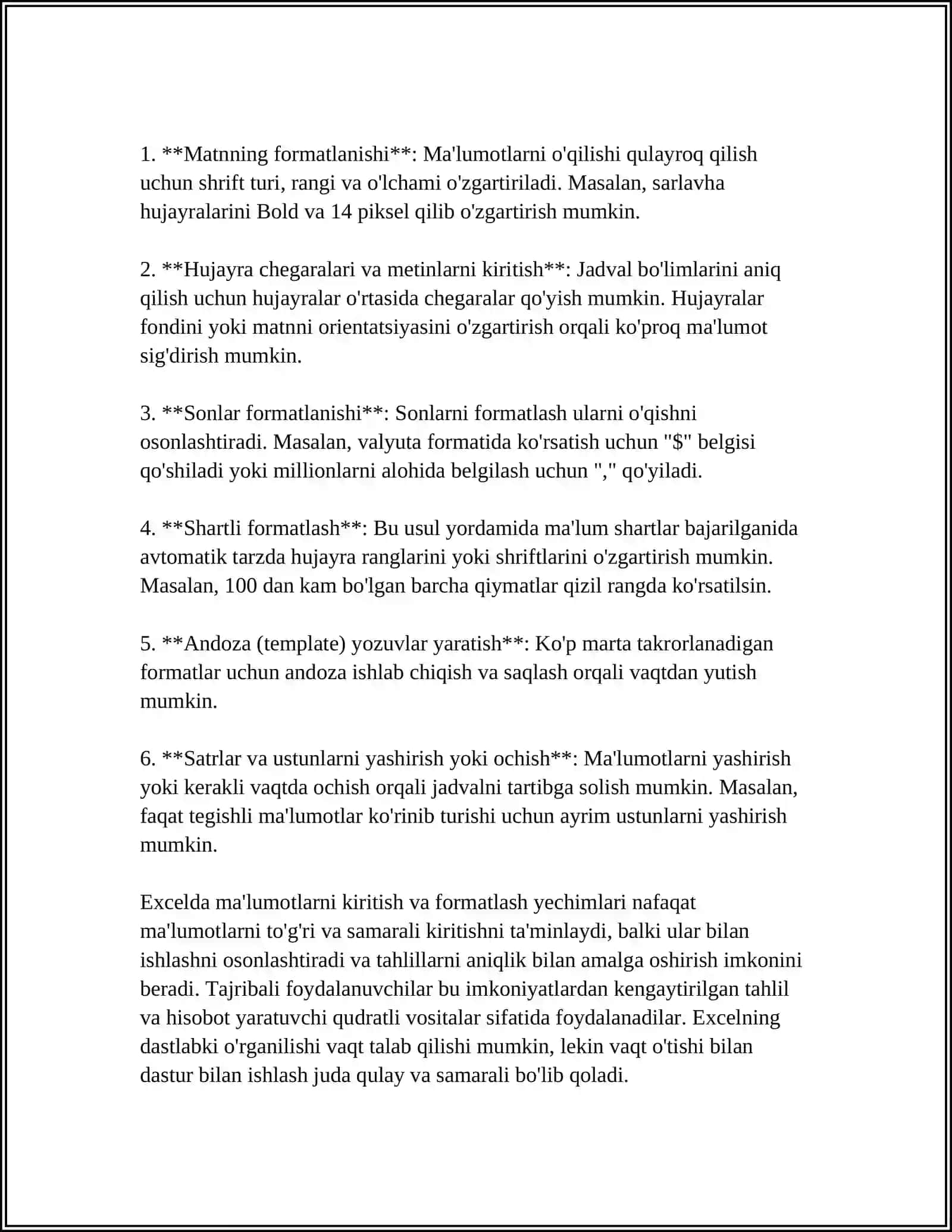MICROSOFT EXCEL ELEKTRON JADVAL MUXARRIRI YORDAMIDA TIBBIY BIOLOGIK TAJRIBA NATIJALARINI STATISTIK QAYTA ISHLASH VA BAXOLASH 4