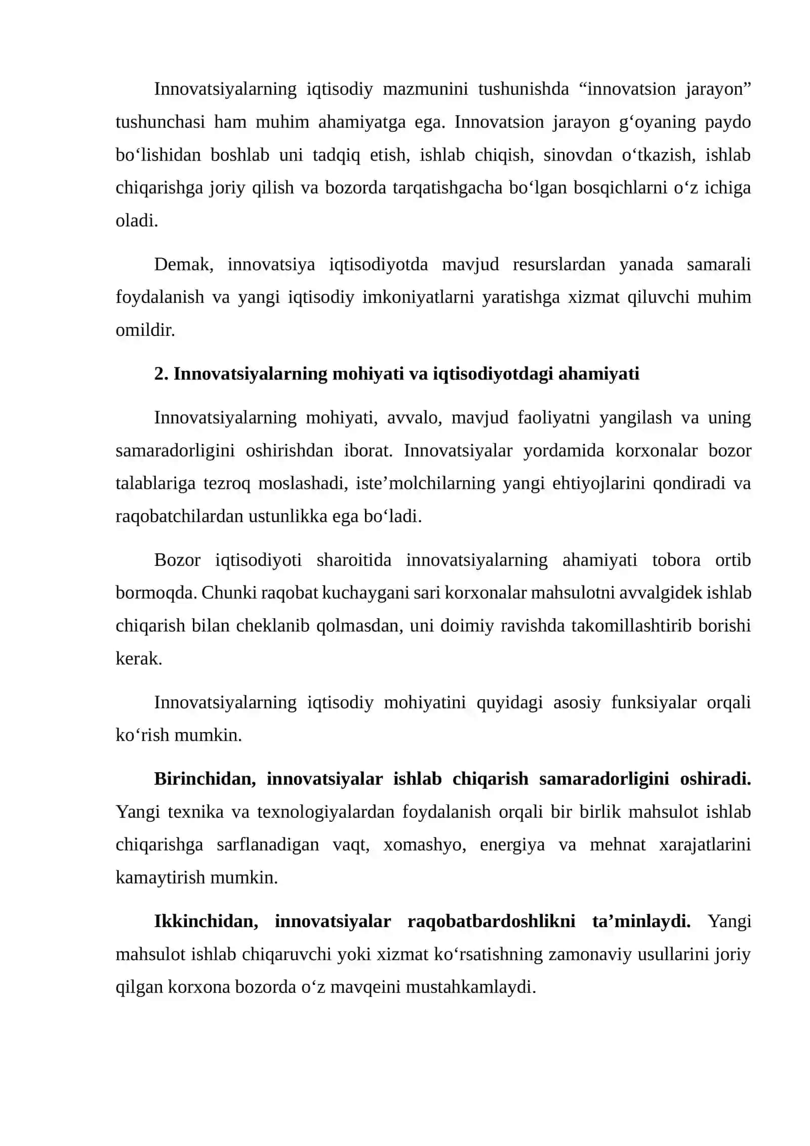 INNOVATSIYALARNING IQTISODIY MAZMUNI, MOHIYATI VA TASNIFI 4