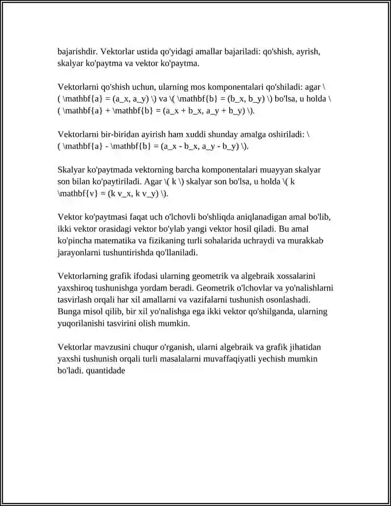 VEKTORLAR MAVZUSINI OʻRGANISH.ULAR USTIDA AMALLARGA DOIR MISOLLAR VA MASALALAR YECHISH 4