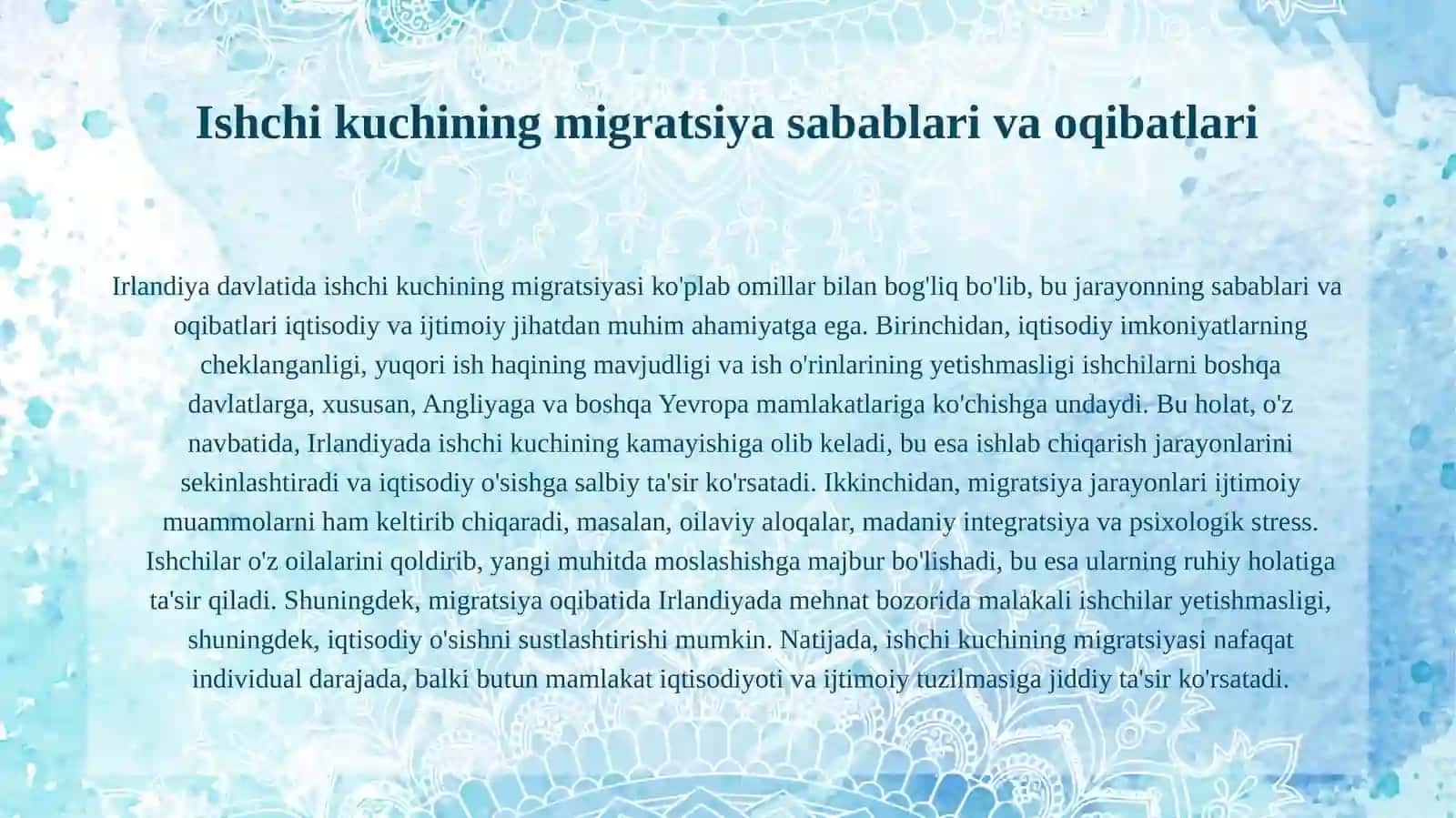 Irlandiya  davlatining oziq-ovqat muammosi, ishchi kuchi migratsiyasi va migratsiya  jarayonlaridagi muammolar tahlili 4