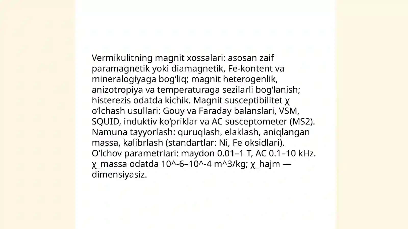 Vermikulitni magnit usulida boyitish texnologiyasi to'g'risida ma'lumotlar 4