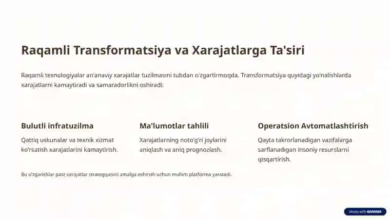 Xarajatlar Strategiyasi: Kelajak Sari Yo'l 4