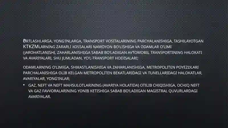 Texnogen, TABIIY VA EKOLOGIK TUSDAGI FAVQULODDA VAZIYATLARNING TASNIFI TO‘G'RISIDA 4