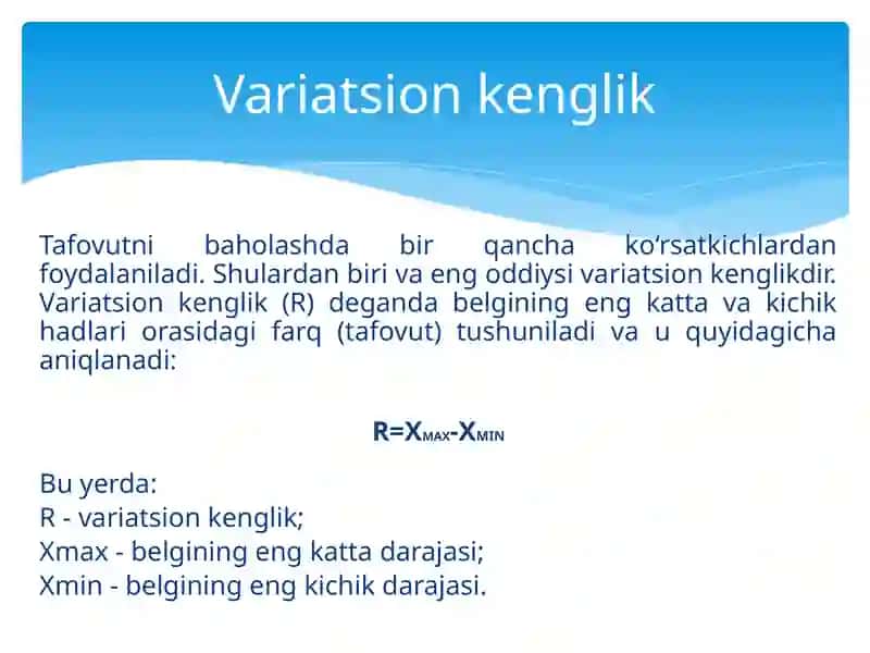 Variatsiya ko‘rsatkichlari va dispersion tahlilasoslar 4