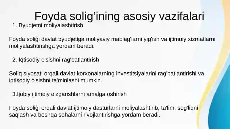 Foyda solig'ining iqtisodiy mohiyati va joriy etilish bosqichlari 4