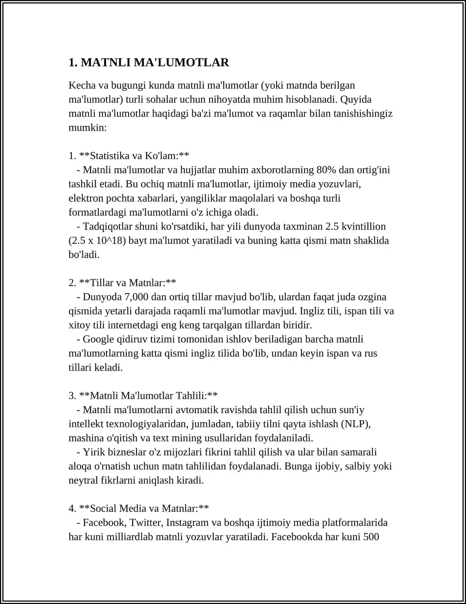 MATNLI VA SONLI MALUMOTLARNI, KODLASHDA ASCII (AMERIKA STANDART CODE FOR INFORMATION INTERCHANGE - AXBAROT ALMASHINUVI UCHUN AMERIKA STANDART KODI) JADVALIDAN FOYDALIB KODLANG 4
