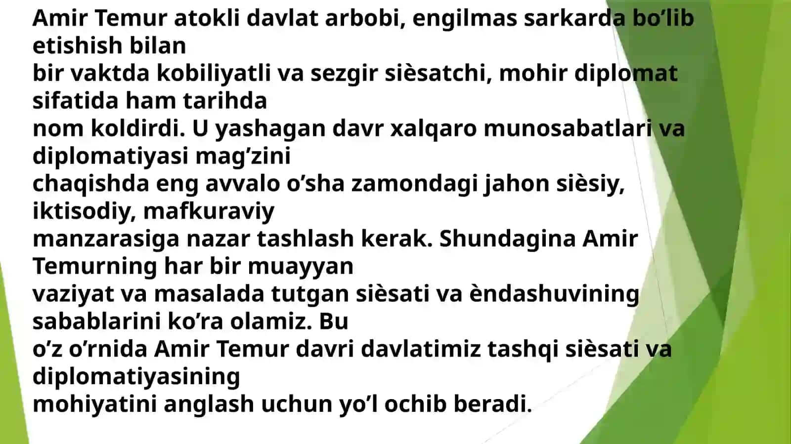 MADAMINOVA MOHIGULNING AMIR TEMUR VA TEMURIYLAR TARIXI FANIDAN TAYYORLAGAN TAQDIMOTI 4