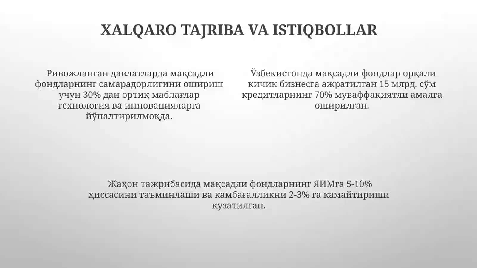 Iqtisodiy yo’nalishdagi maqsadli jamg’armalar 4
