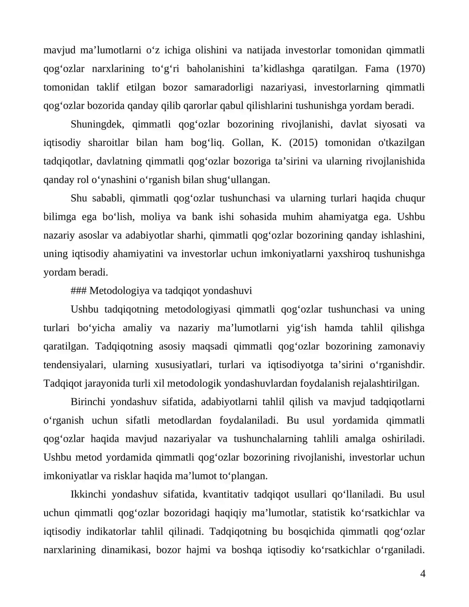 Qimmatli qog'ozlar tushunchasi va uning turlari haqida 4