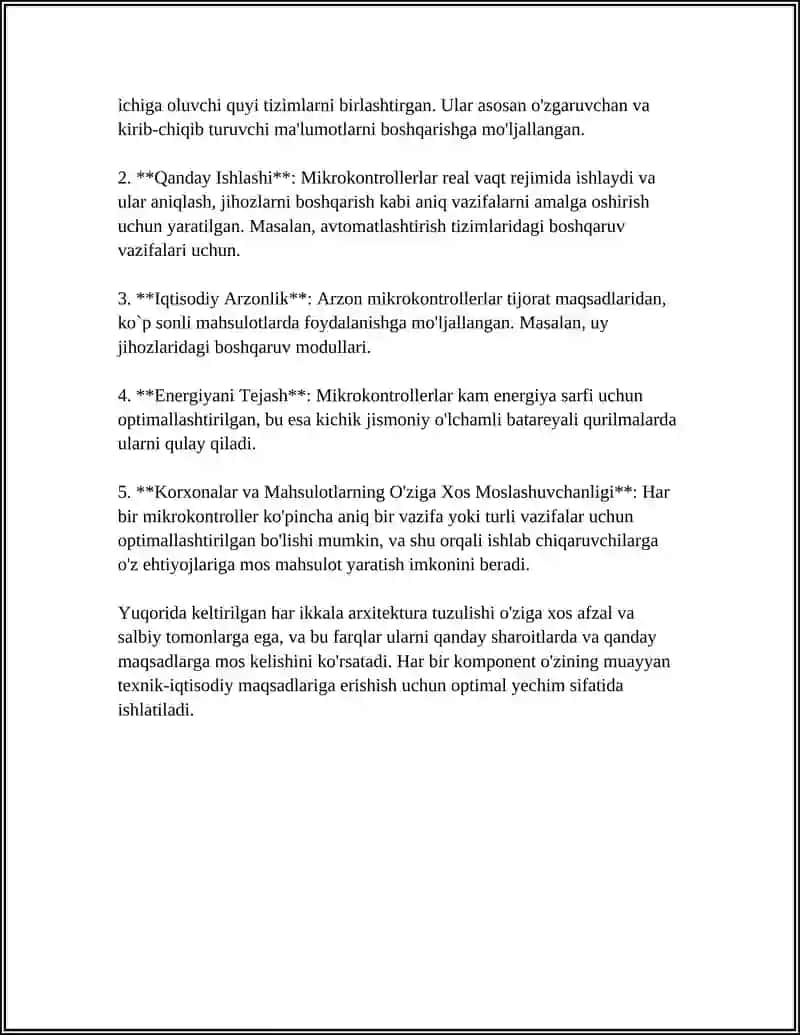 MIKROPROTSESSOR VA MIKROKONTROLLERNING ASOSIY FARQLARI 4