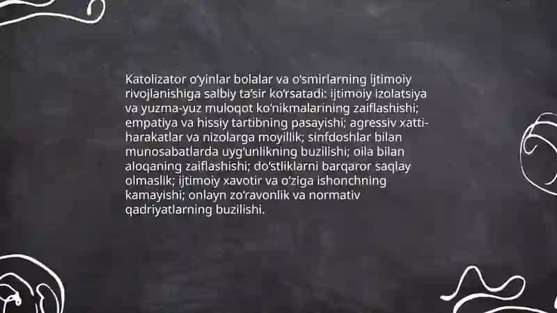 Internet tarmogida katolizator oyinlarining salbiy oqibatlari va ularning bartaraf etish 4