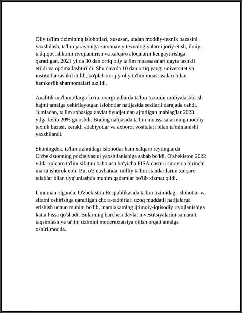 O'ZBEKISTON RESPUBLIKASI OLIY TA’LIM FAN VA INNOVATSIYA VAZIRLIGI 4