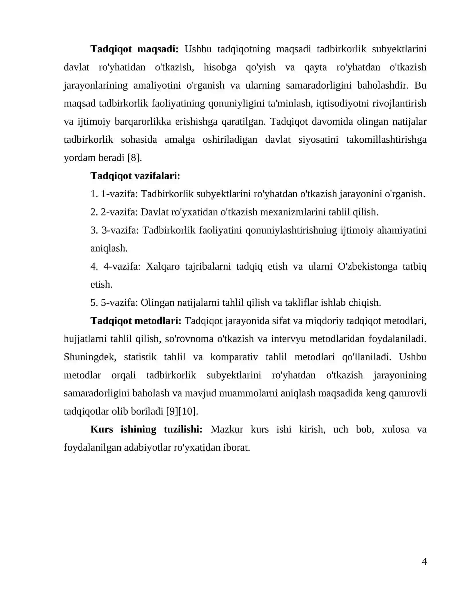 Tadbirkorlik subyektlarini davlat roʻyhatidan oʻtkazish hisobga qoʻyish va qayta roʻyhatdan oʻtkazish 4