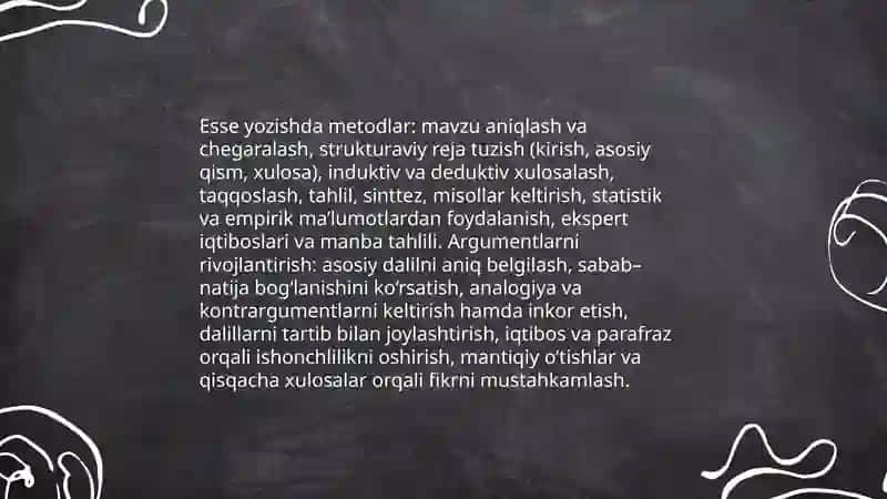 Esse yozish metodlari va argumentlarni rivojlantirish 4