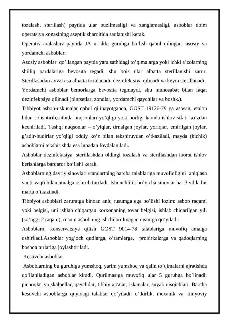 UMUMIY XIRURGIYA ASBOBLARI VA MATERIALLARNI ISHLAB CHIQARISH TEXNOLOGIYASI VA KLASIFIKATSIYASI 4