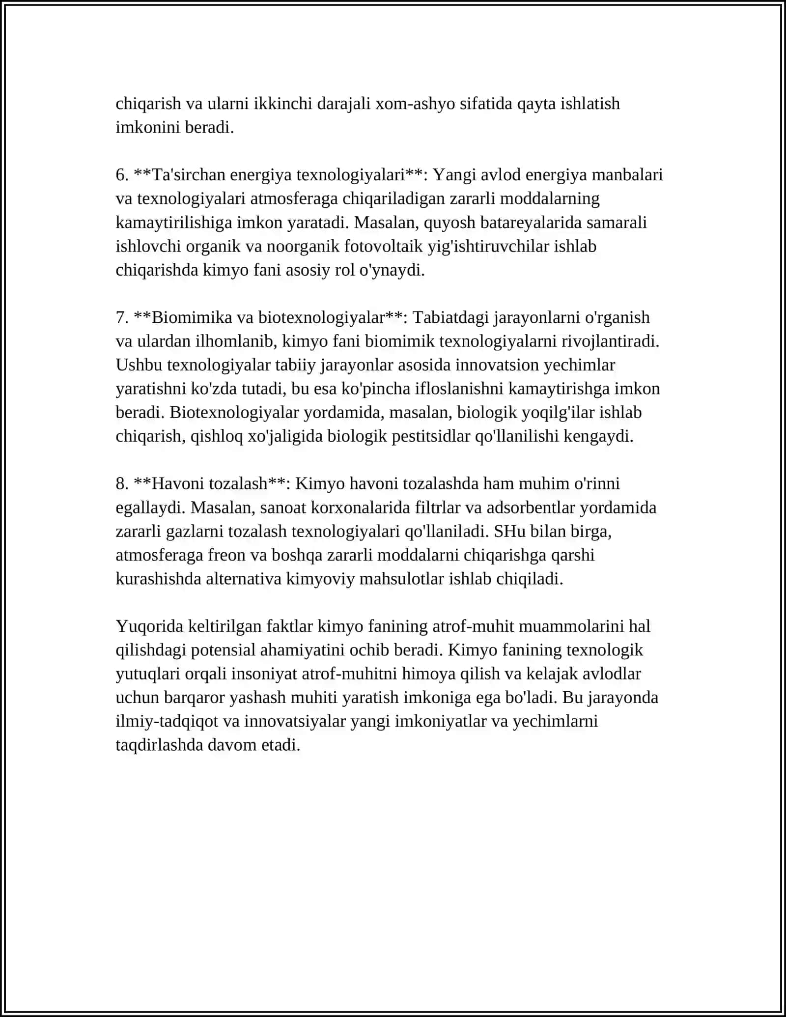 KIMYO VA EKOLOGIYA. ATROF-MUHITNI MUHOFAZA QILISH VA EKOLOGIK MUAMMOLARNI HAL QILISHDA KIMYONING ROLI 4