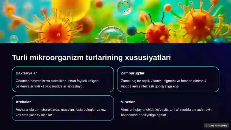 Mikroorganizmlardan zarur moddalar sintezlab olish 4