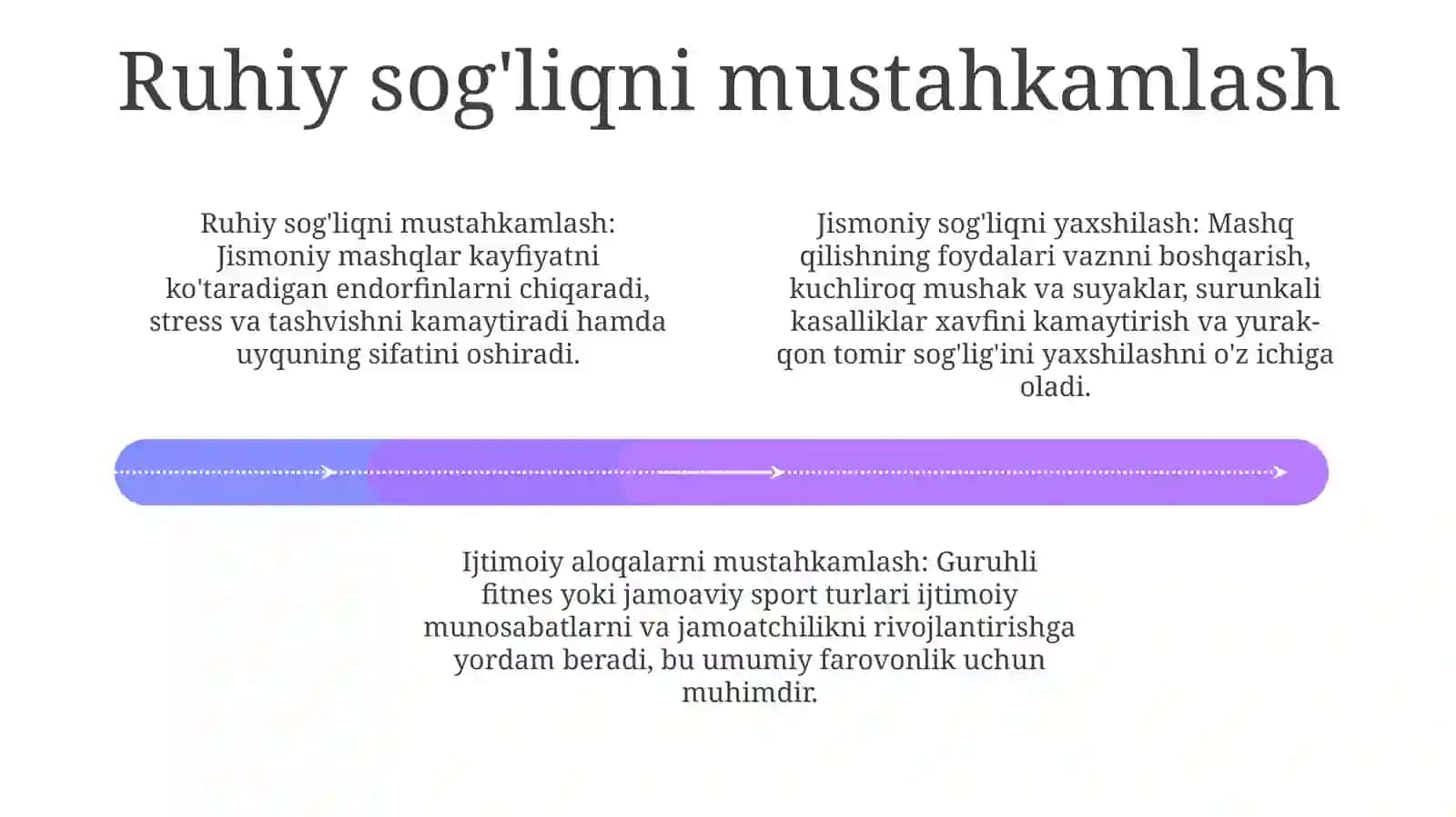 Jismoniy faolyatning tanaga yunaltirilgan ijodiy amaliyoti sogʻligʻida muomolari bulgan odamlarni qanday ehtiyojlarini qondiradi 4