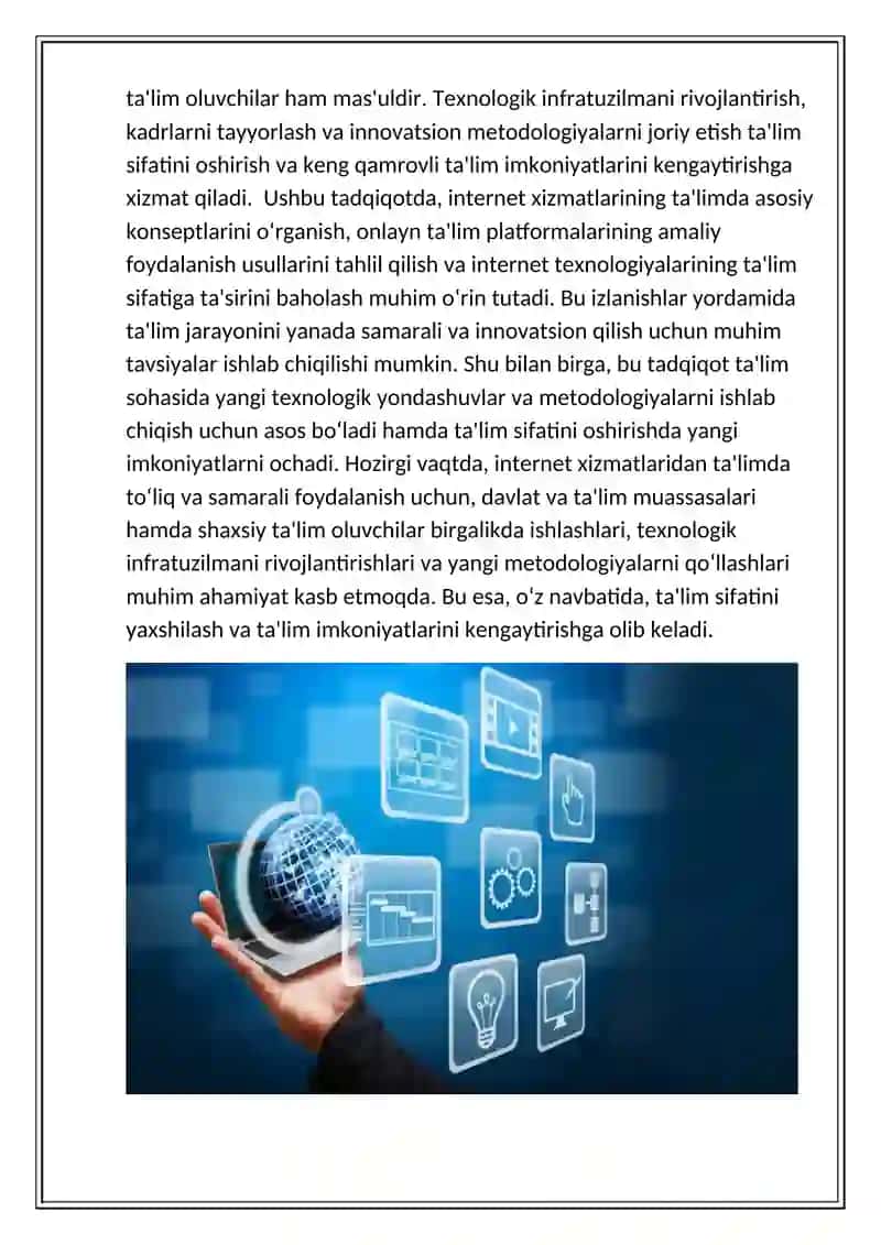 Internet Xizmatlaridan Foydalanishning Ta'lim Jarayonini Tashkil Etishda Rolini O'rganish 4