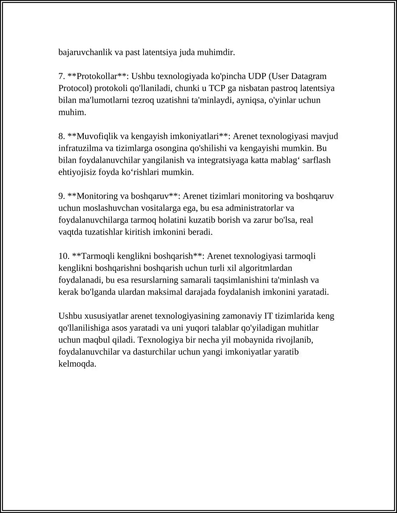 ARENET TEXNALOGIYASI.(FIZIK QATLAM,PROTOKOLLAR,USKUNALAR) 4