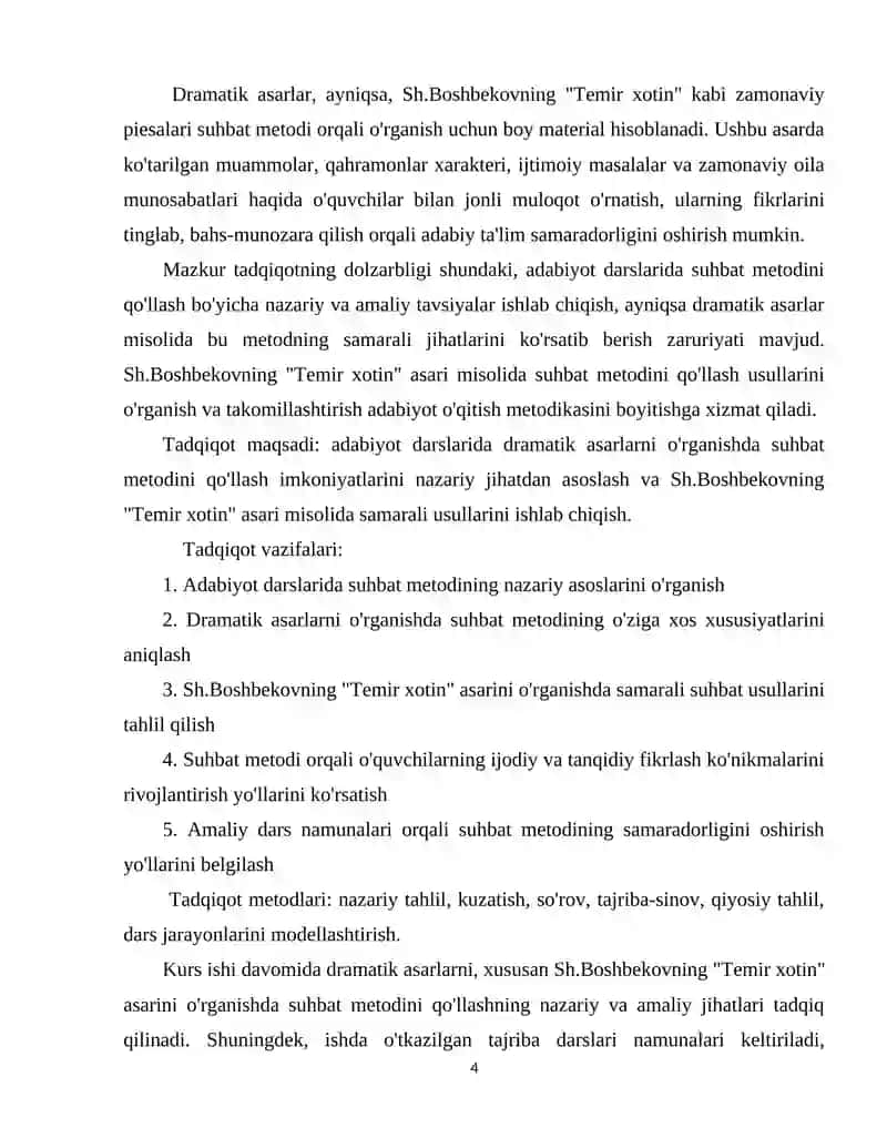 Dramatik tur va janrdagi bitiklar bilan ishlashning xususiyatlari (Temir xotin asari misolida) 4