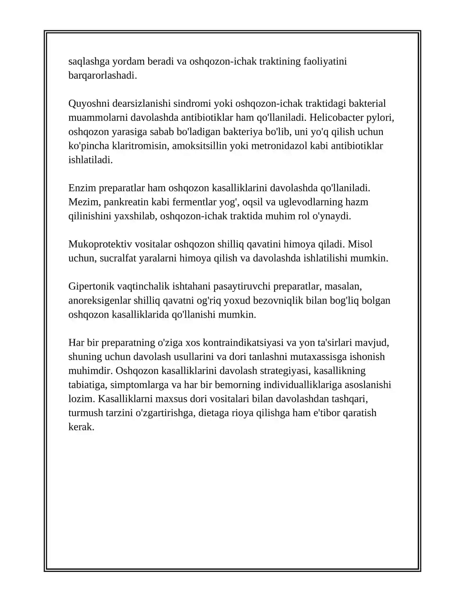 HAZM QILISH ORGANLARI, KASSALIKLARINI DAVOLOVCHI PEREPARADLAR 4