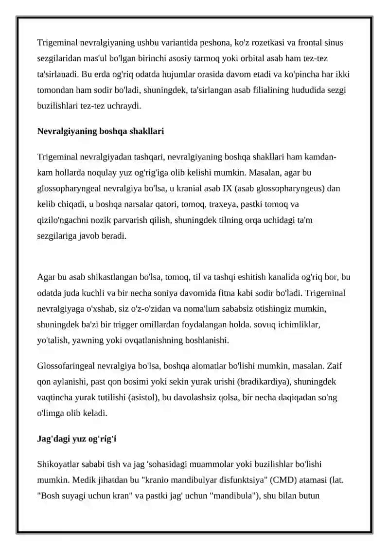 YUZDAGI OG'RIQ SINDROMI: SABABLARI, BELGILARI VA DAVOLASH 4