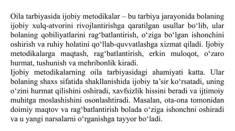 Oila tarbiyasida salbiy va ijobiy metodikalarning o’rni va ahamiyati 4