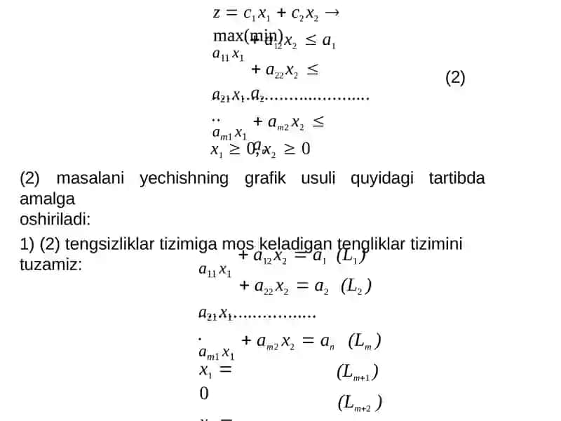 Chiziqli dasturlash masalalari kanonik ko’rinishi. Grafik usul 4