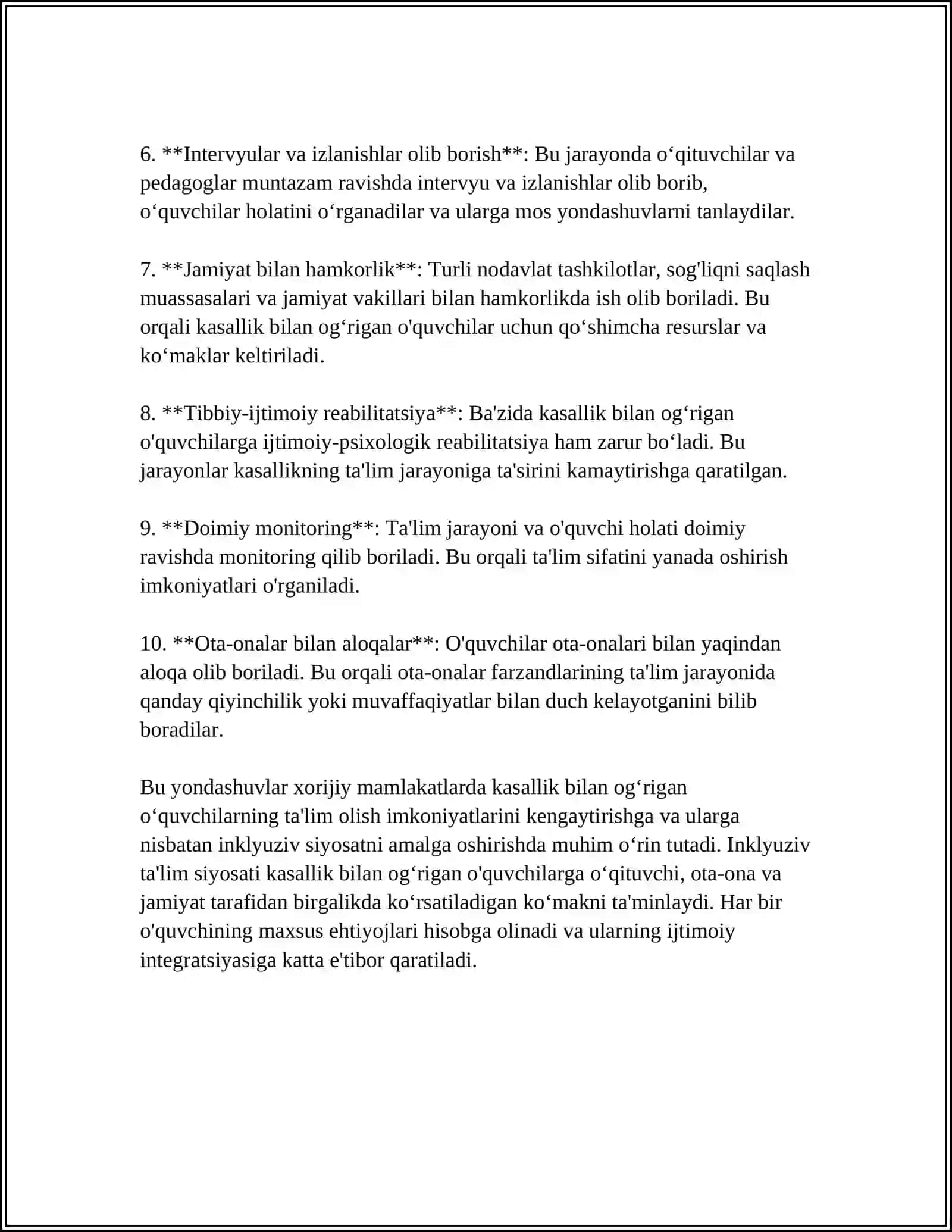 XORIJIY MAMLAKATLARDA KASALLIK BILAN OG'RIGAN O'QUVCHILARNI O'RGANISHNI QO'LLAB-QUVVATLASHGA QARATILGAN ASOSIY IJTIMOIY-PEDAGOGIK YONDASHUVLAR 4