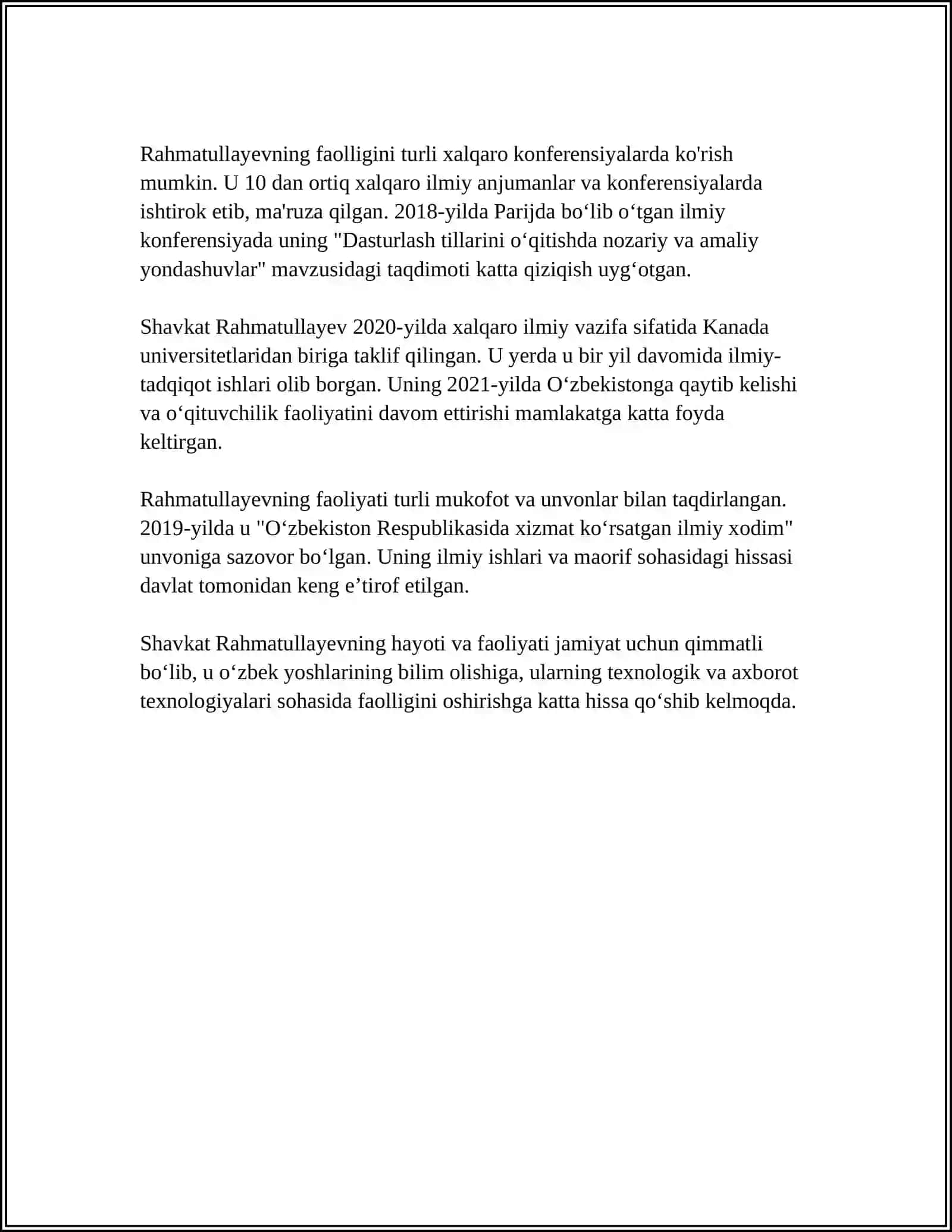 MUSTAQIL ISH TAYYORLASH. OʻZBEKISTON TILSHUNOSLIGIGA HISSA QOʻSHGAN SHAVKAT RAHMATULLAYEV HAQIDA 4
