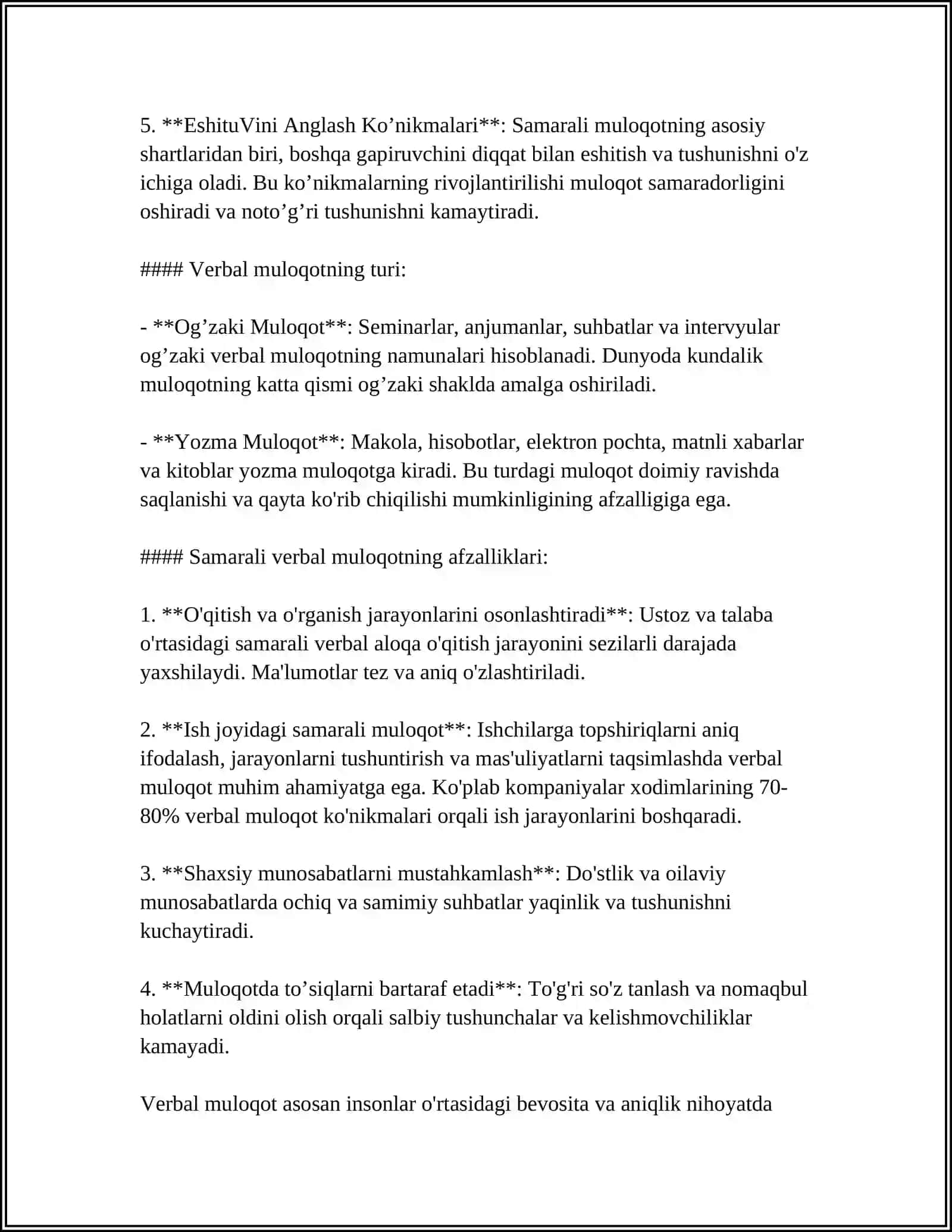 PATSEINT BILAN VERBAL VA NOVERBAL MULOQOT KO'NIKMALARI 4