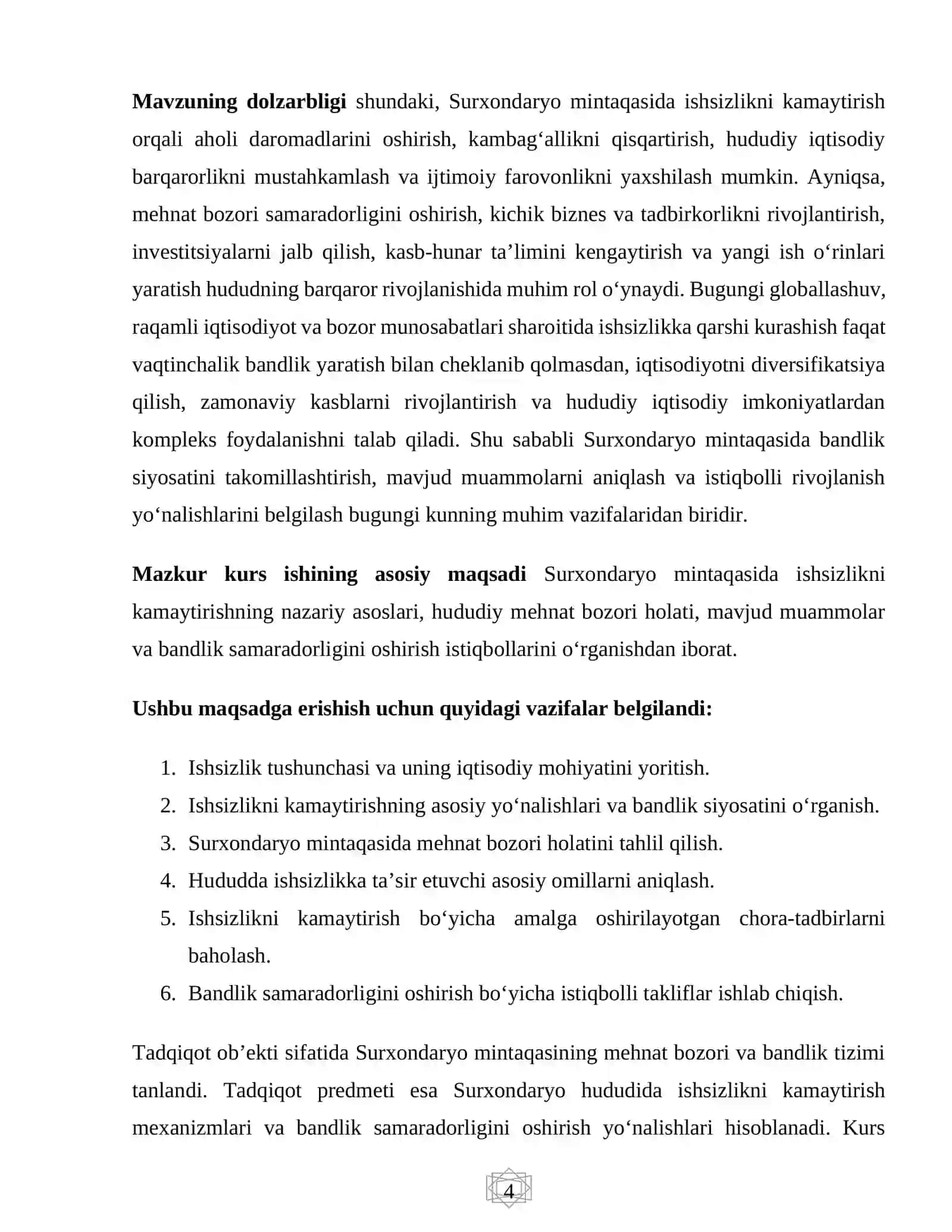 Surxondaryo mintaqasida ishsizlikni kamaytirish va uning samaradorligini oshirish 4