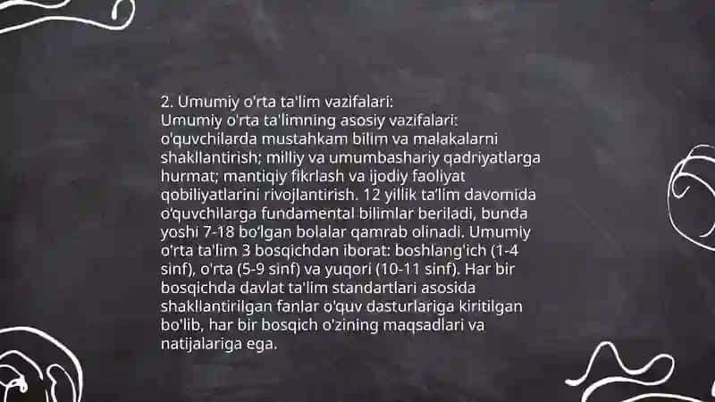 Umumiy oʻrta taʼlimning davlat taʼlim standarti maqsadi va vazifalari 4