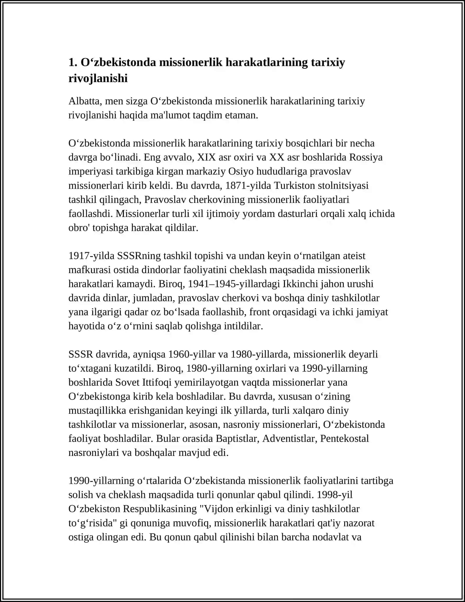 OʻZBEKISTONDA FAOLIYATI KUZATILGAN MISSIONERLIK HARAKATLARI VA ULAR FAOLIYATINING OQIBATLARI 4