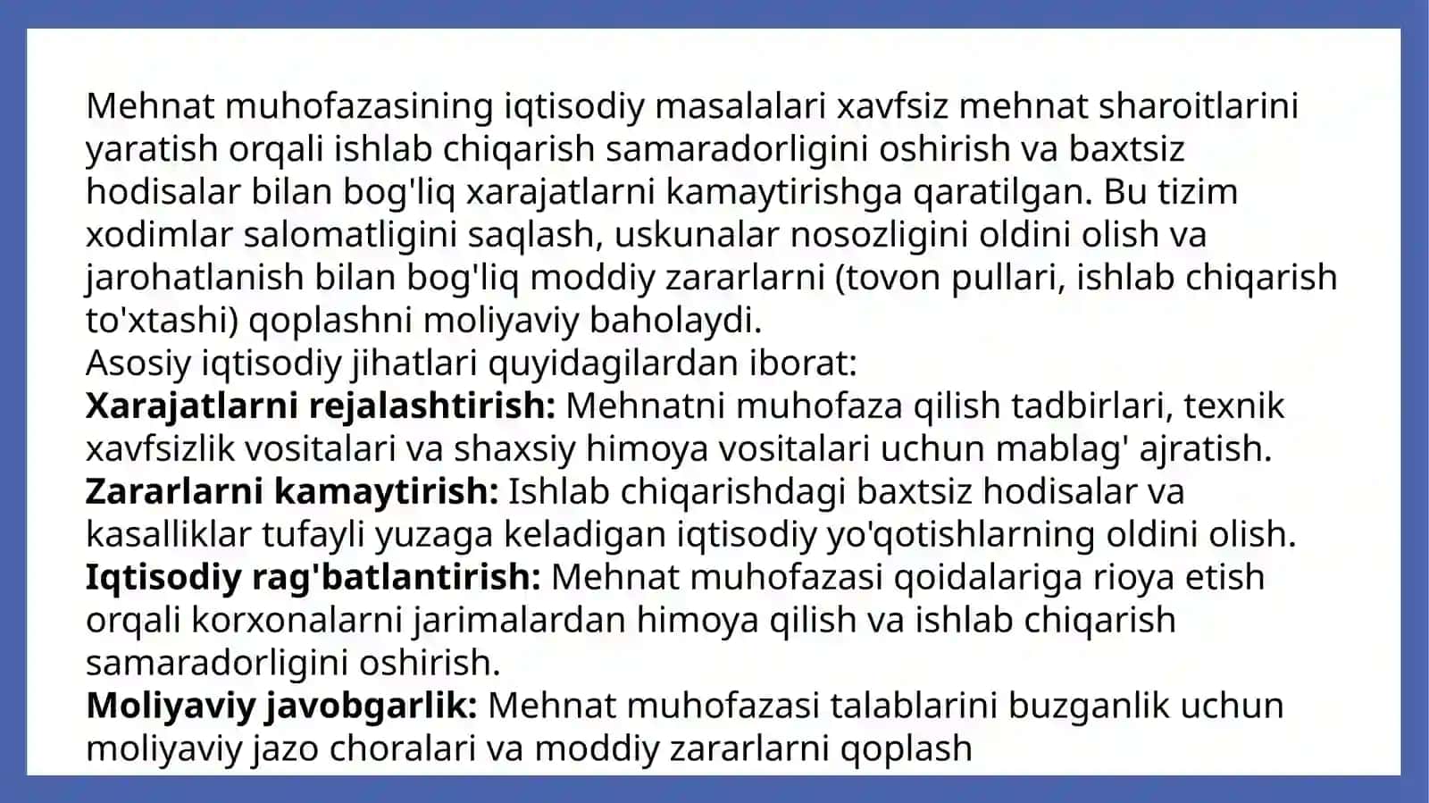 Mehnat Muhofazasining umumiy iqtisodiy masalari. 4