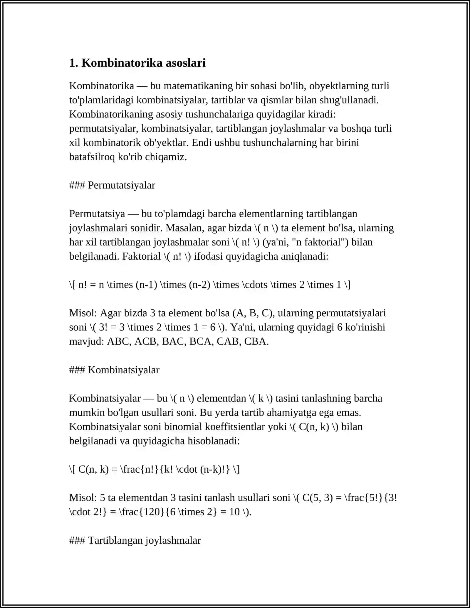 TAKRORLANUVCHI OʻRIN ALMASHTIRISH OʻRINLASHTIRISH GURUHLASH FORMULALARI 4