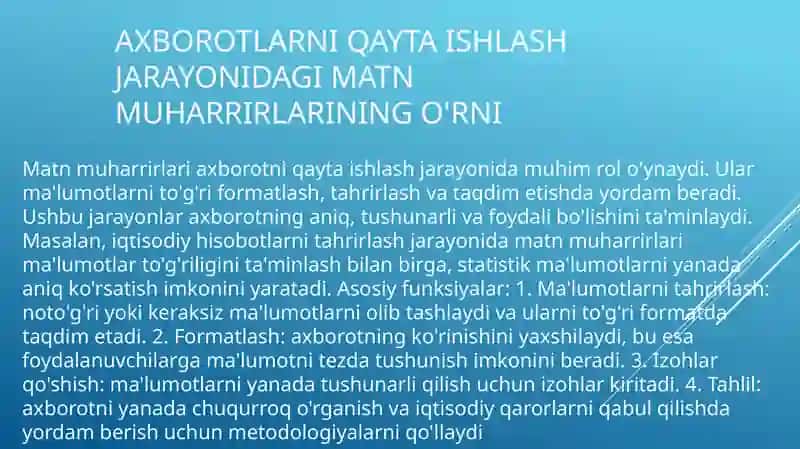 Matn muharrirlarining iqtisodiy axborotlarni matn muharrirlaridan foydalanilgan holda qayta ishlash dasturlari 4