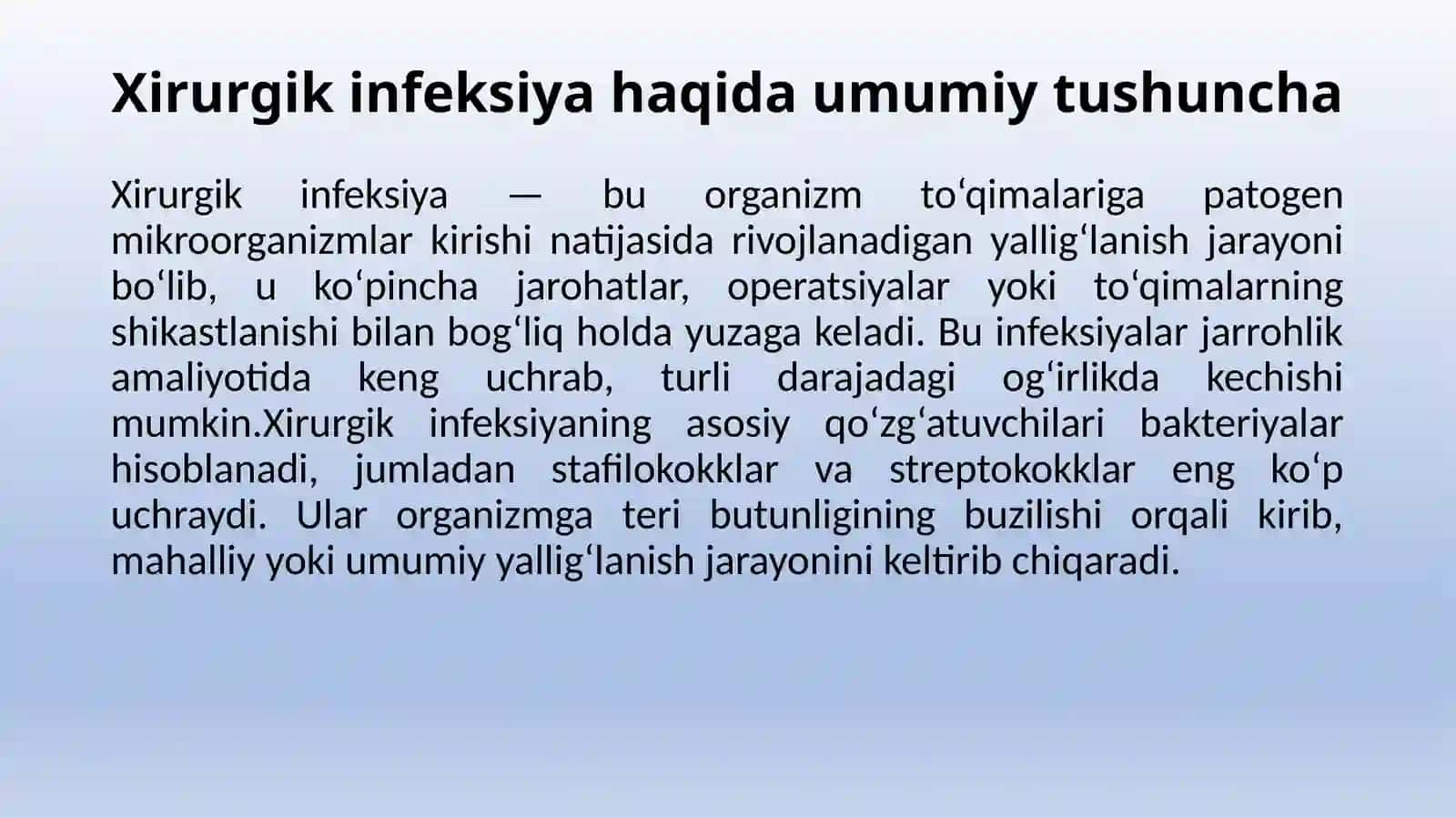 XIRURGIK INFEKSIYA. YUMSHOQ TO‘QIMALARNI TURLI SOHALARDA JOYLASHGAN XIRURGIK INFEKSIYA 4