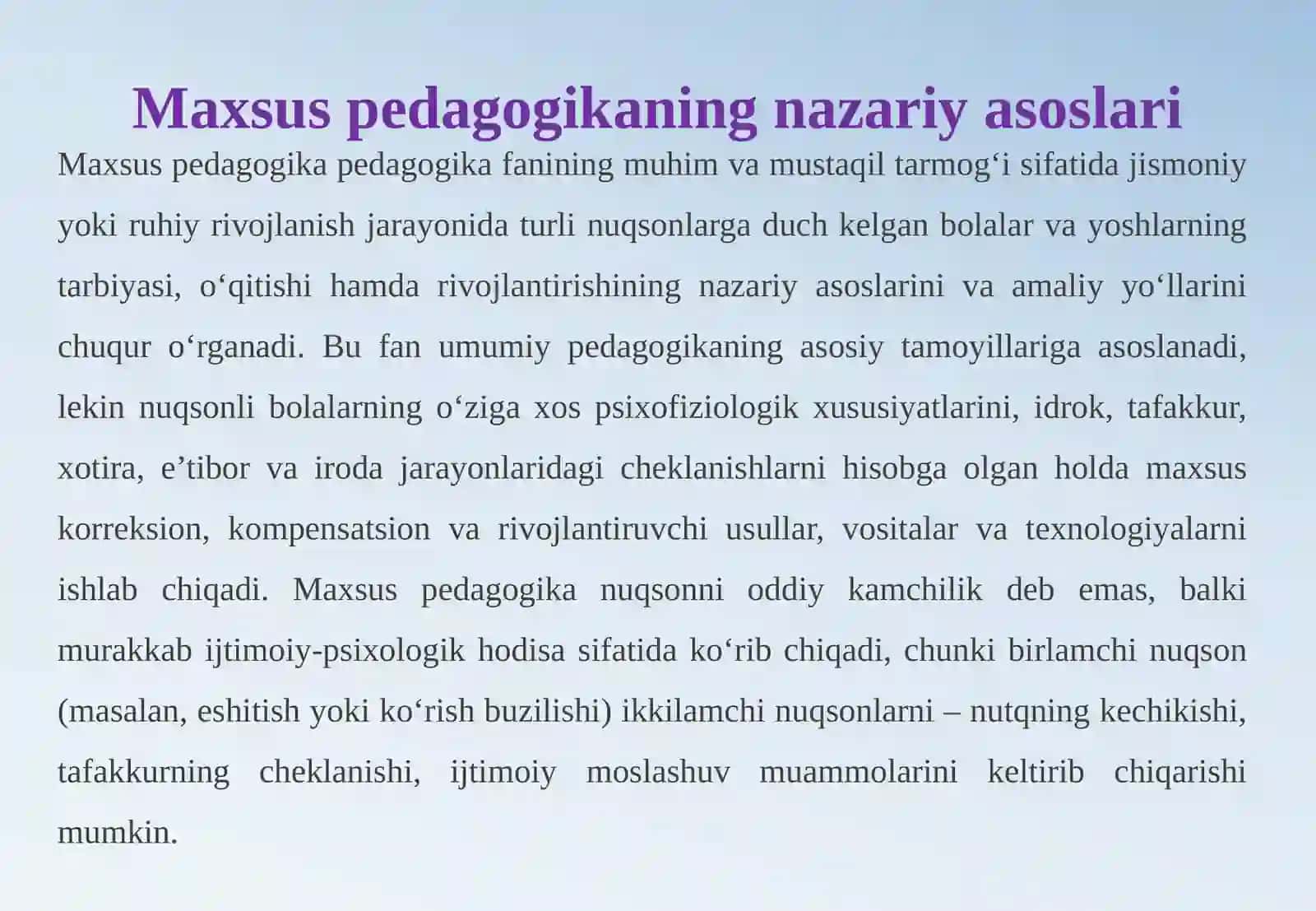 Maxsus pedagogika va maxsus psixologiyaning maqsad, vazifalari, ob’ekti va predmeti 4
