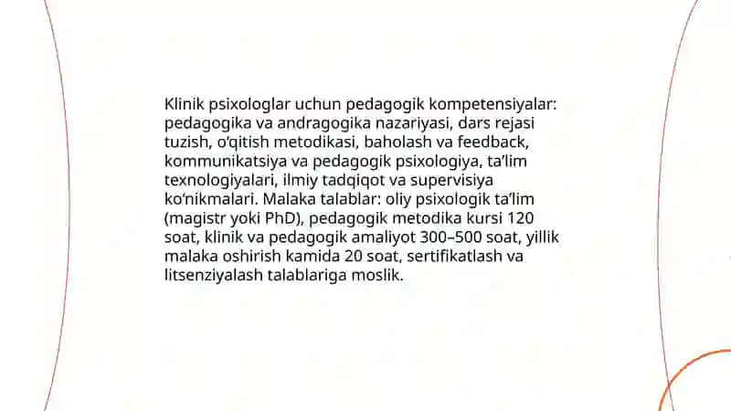 Klinik psixologlarning pedagogik faoliyati va ta'lim muasassalari 4