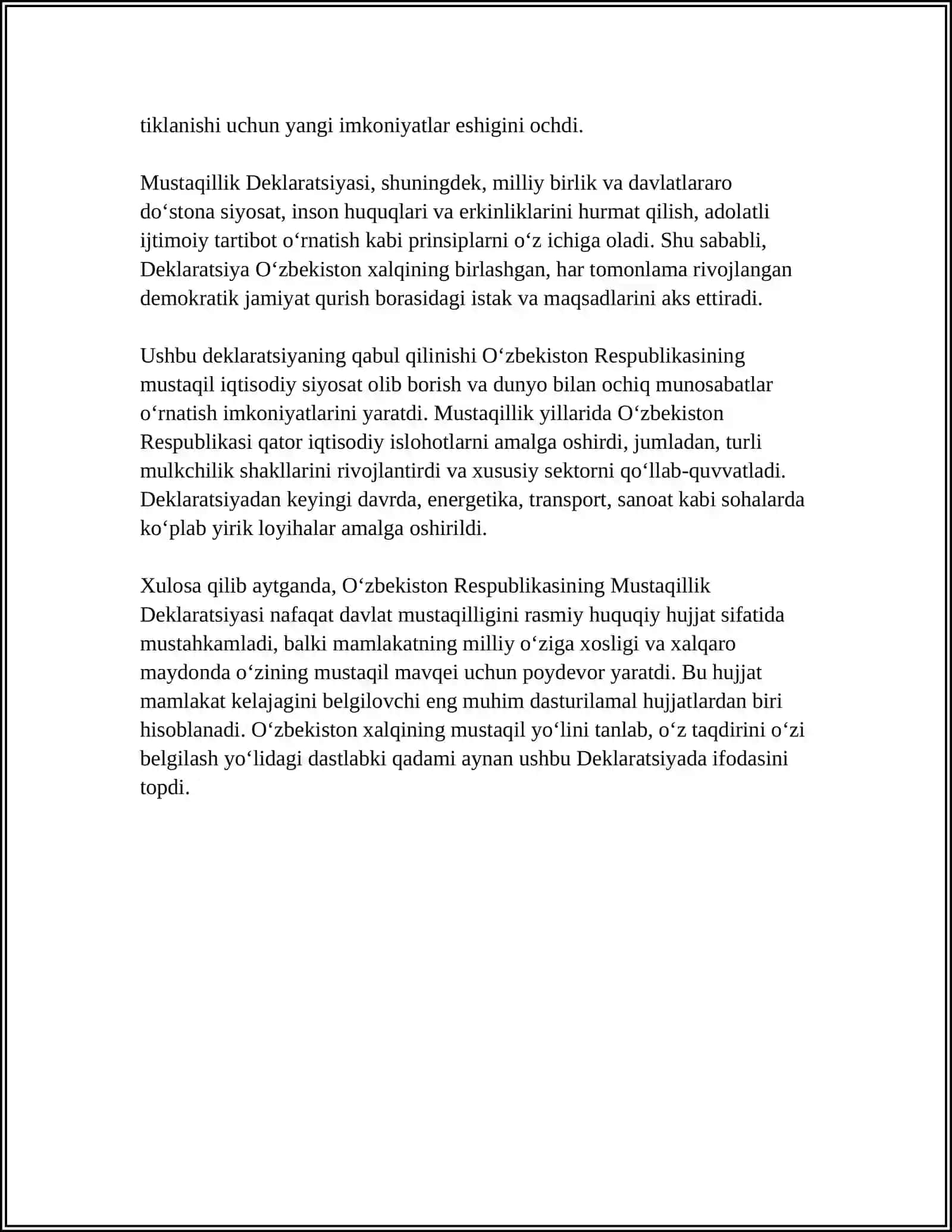 MUSTAQILLIK DEKLORATSIYASI VA UNING TARIXI AHAMIYATI 4