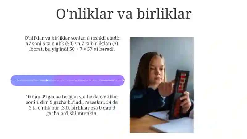 100 ichida raqamlash va arifmetik amallarni o‘rganish 4