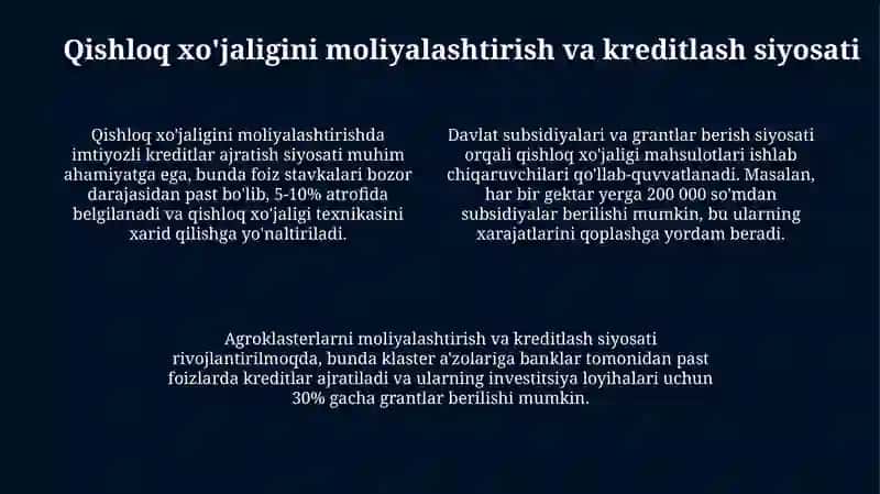 Agrar sohani rivojlantirishning iqtisodiy siyosati 4