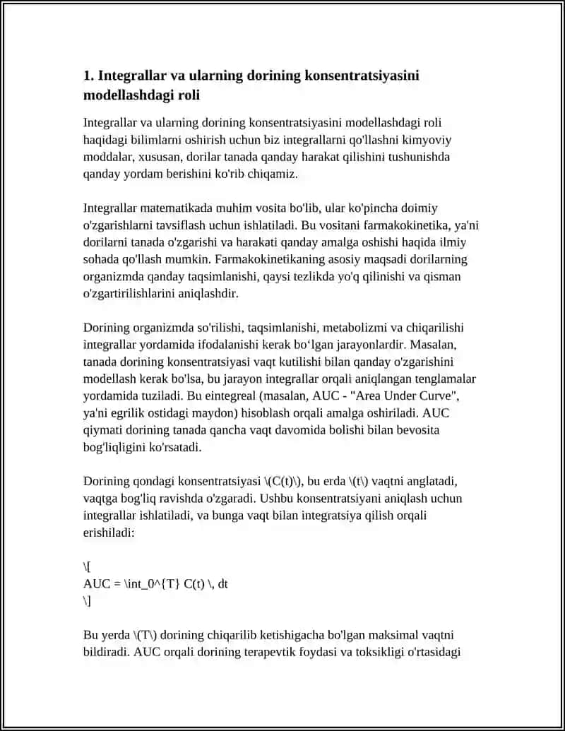 ORGANIZMDAGI DORI KONSENTRATSIYASINI MODELLASHTIRISHDA INTEGRAL HISOB TATBIQLARI 4